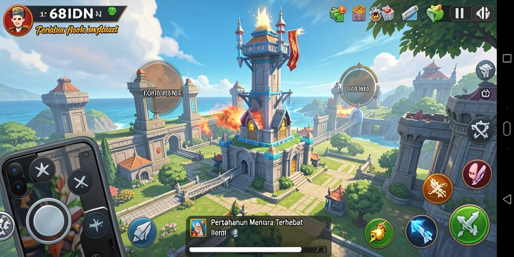 Screenshot gameplay Tower Defense yang seru dan mendebarkan.