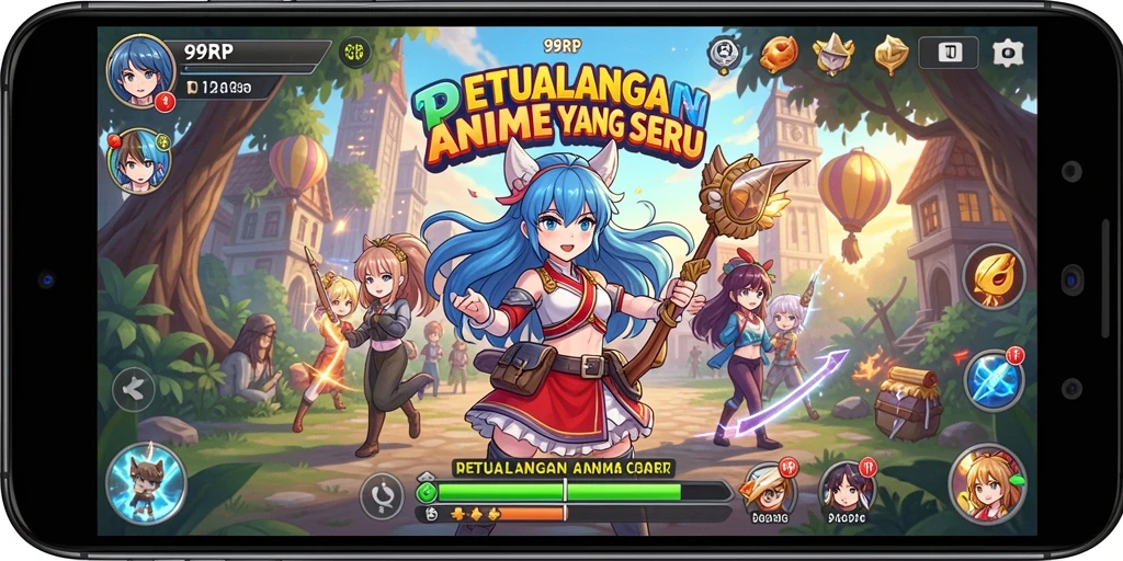 Tampilan gameplay 99RP yang menarik dengan karakter Anime.