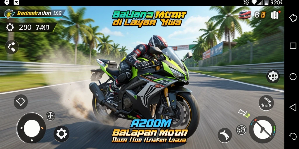Gameplay A200M menampilkan balapan motor yang cepat dan menegangkan.