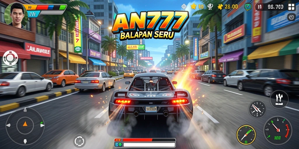 Tampilan gameplay AN777 yang menegangkan di lintasan balap.