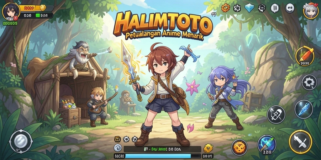 Screenshot dari gameplay HALIMTOTO yang penuh aksi dan karakter anime.