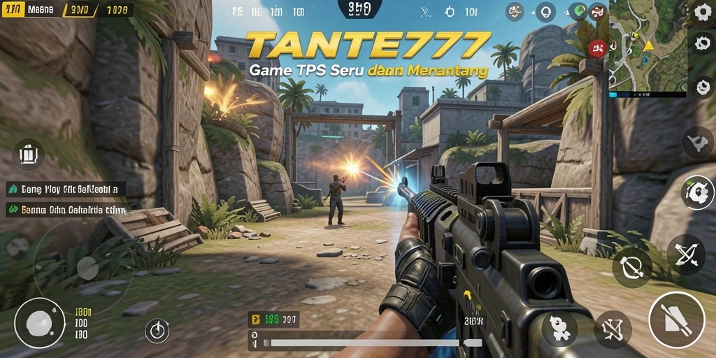 Screenshot menunjukkan aksi tembak-menembak seru di TANTE777.